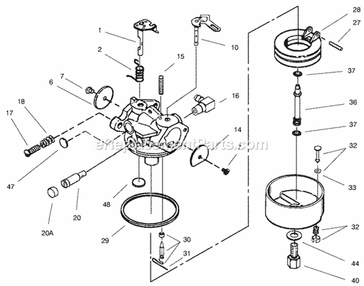 Carburetor Diagram and Parts List for 28230 8900001-8999999 - 1998 Lawn Boy Snow Blower